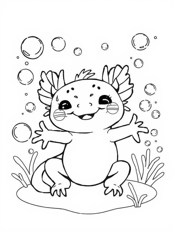 colorful axolotl in bubbles