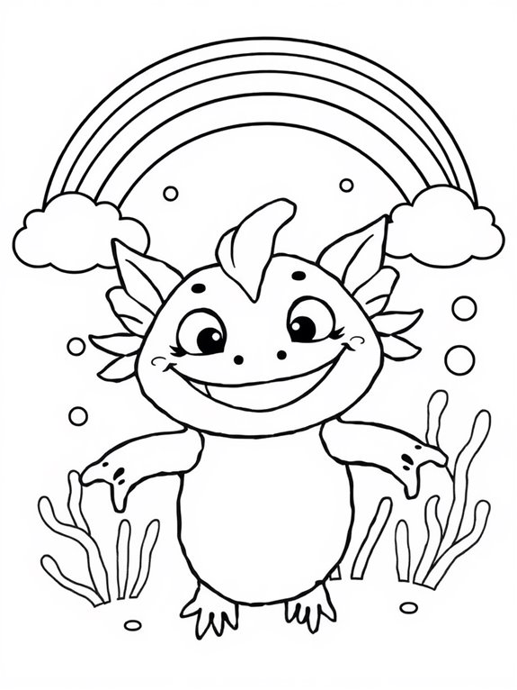 colorful axolotl with rainbow