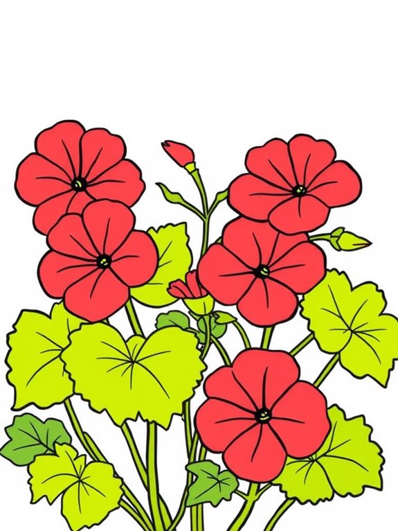 colorful cartoon geranium flowers