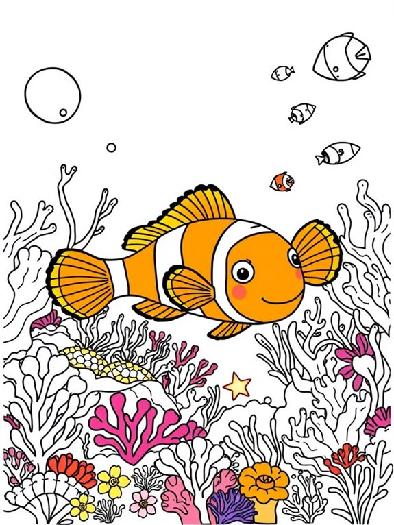 colorful clownfish swimming scene