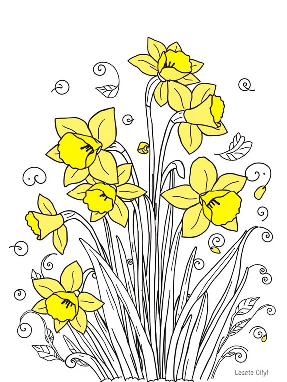 colorful daffodils to color