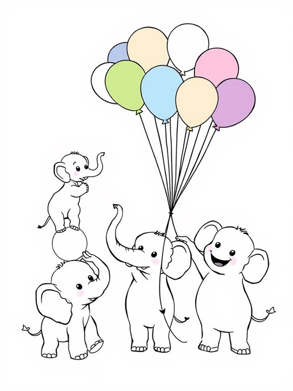 colorful elephants with balloons