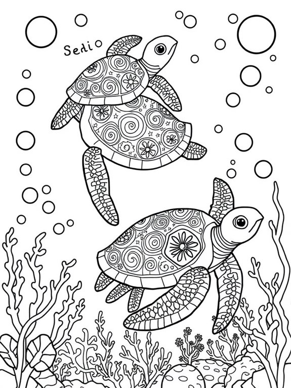 colorful fantasy sea turtles