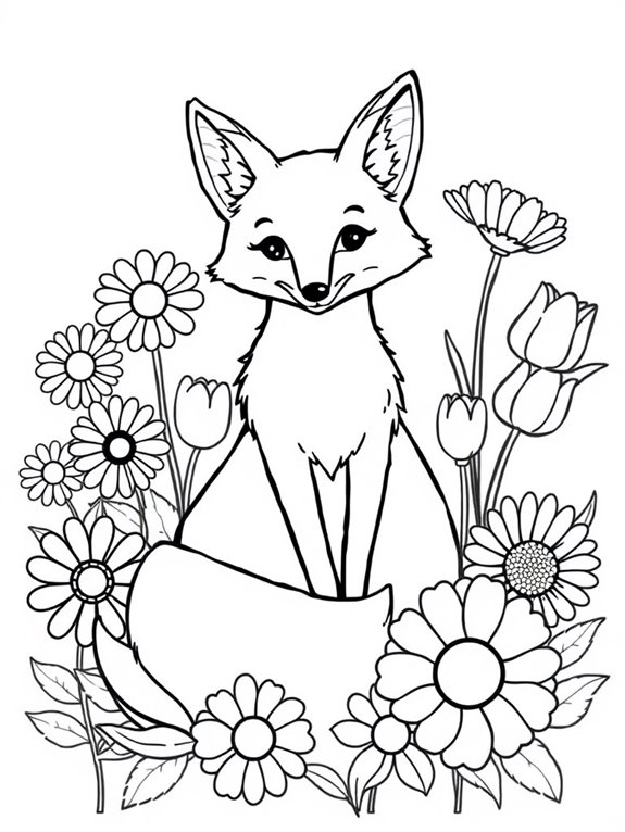 colorful foxes with flowers