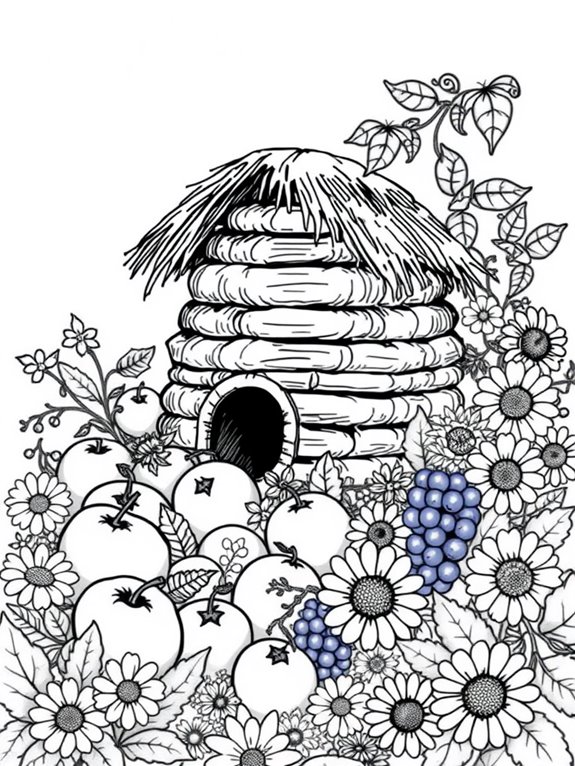 colorful fruits beehive design