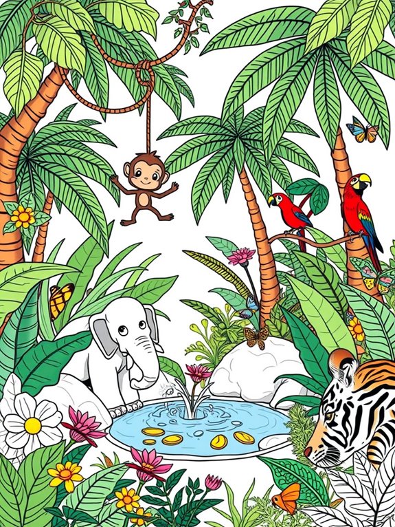 colorful jungle animals playing