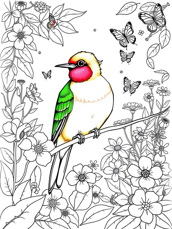 colorful lovebird garden scene