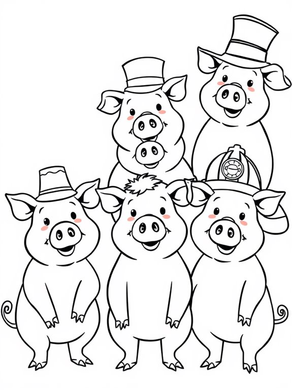 colorful pigs wearing hats