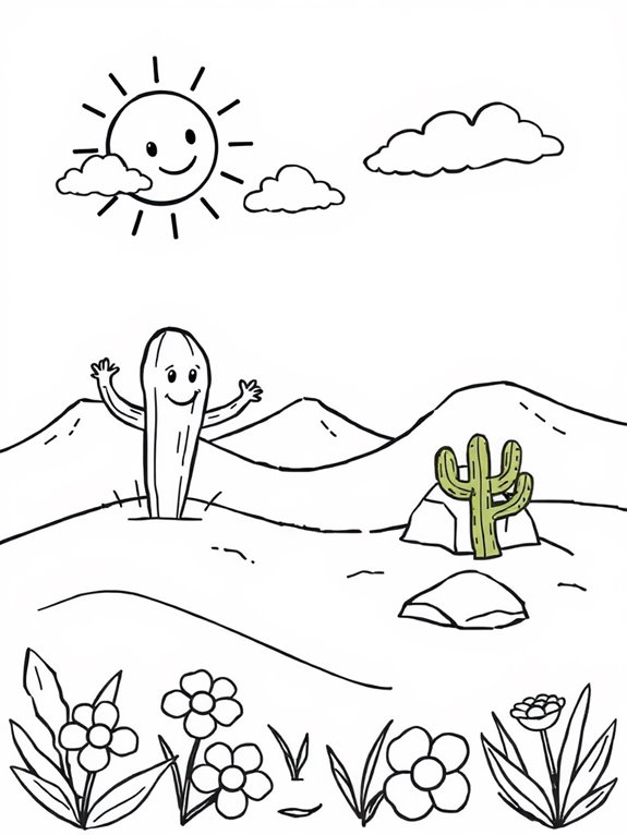 coloring page desert scene