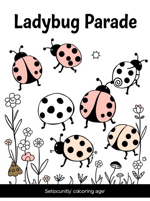 coloring page featuring ladybugs