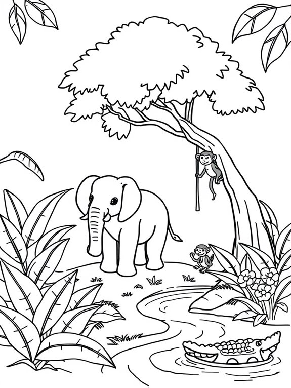 coloring page jungle scene