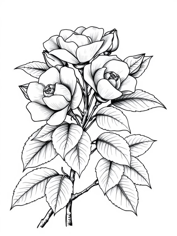 coloring page of camellias