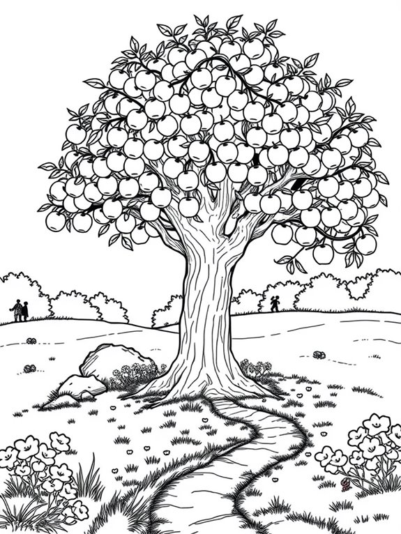 coloring page of plum tree