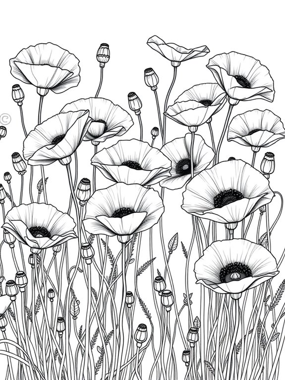 coloring page of poppies