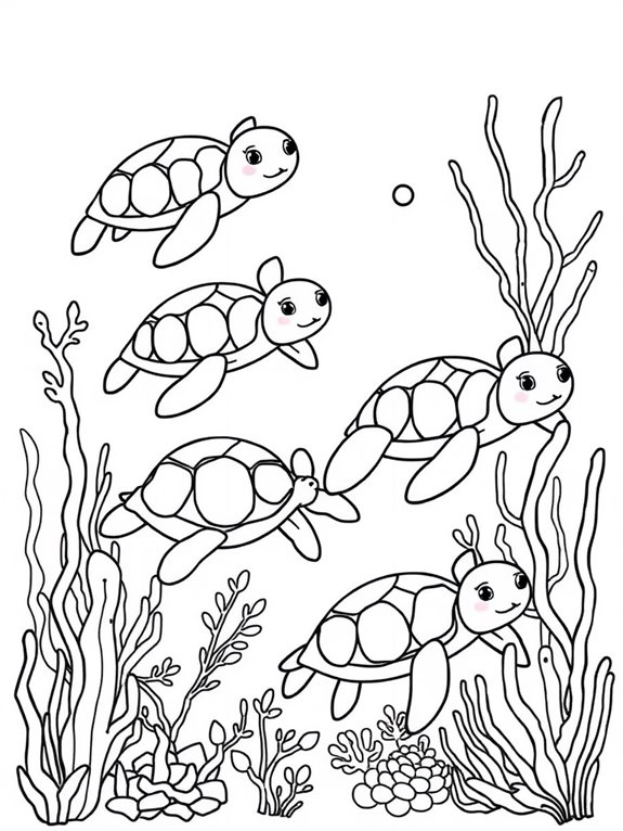 coloring page with turtles