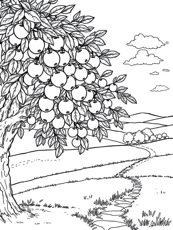 countryside plum tree illustration