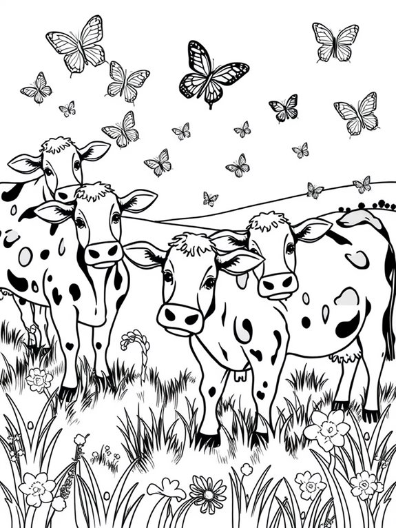 cows and butterflies coloring page