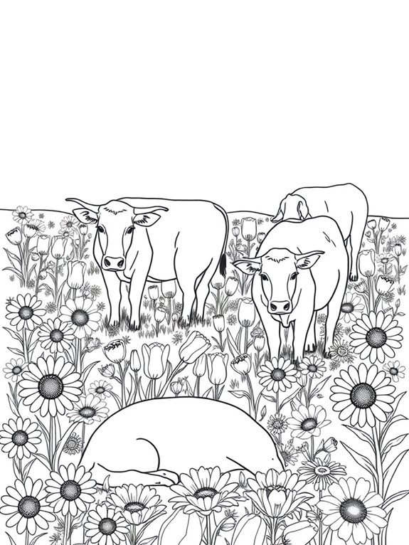 cows in flower field