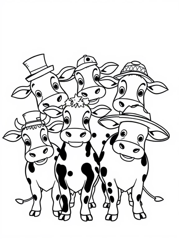 cows with whimsical hats