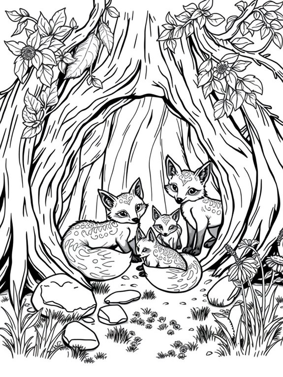 cozy den with foxes