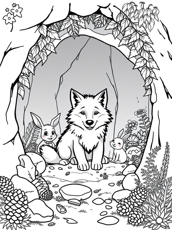 cozy den with talking wolf