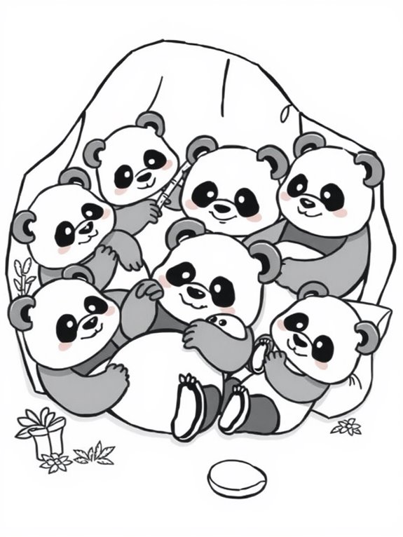 cozy pandas in den