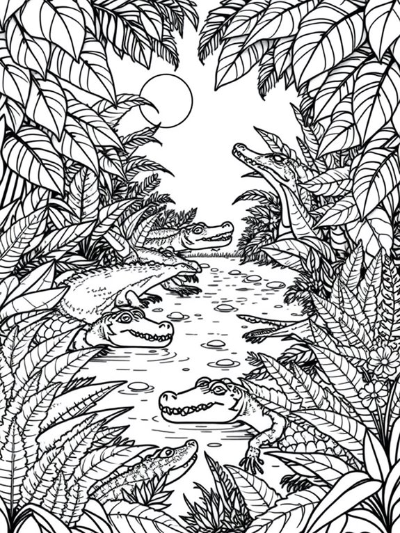 crocodiles in jungle setting