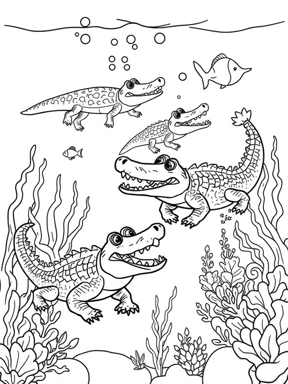 crocodiles in underwater scene