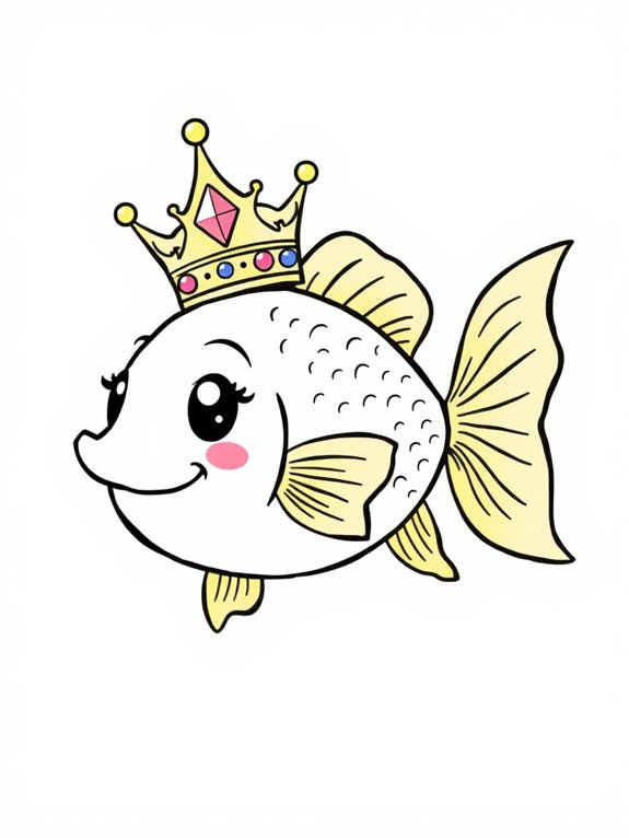 crowned cartoon goldfish coloring page