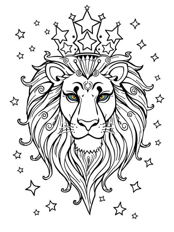 crowned lion with stars