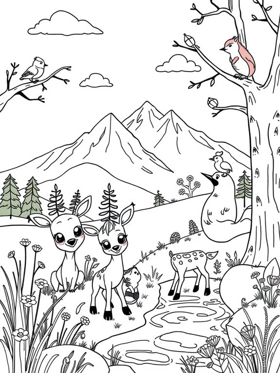 cute animals mountain scene