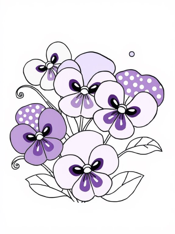 cute cartoon pansies coloring