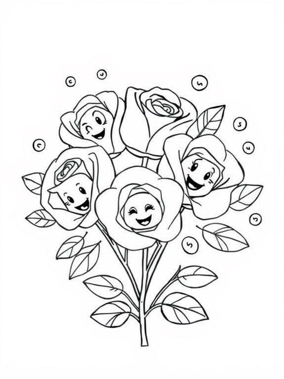 cute cartoon roses coloring