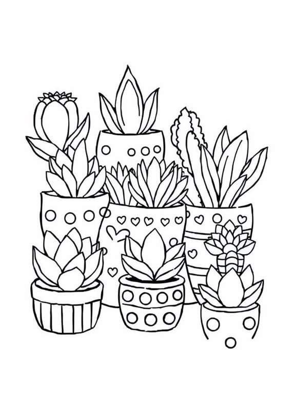 cute cartoon succulents coloring page