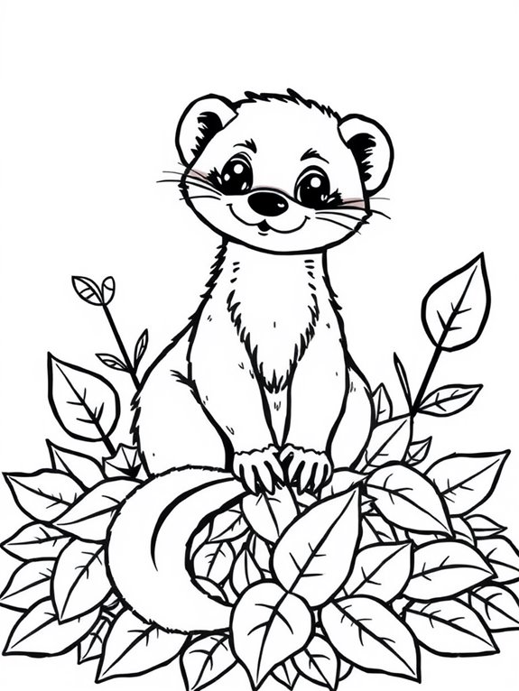 cute ferret among leaves