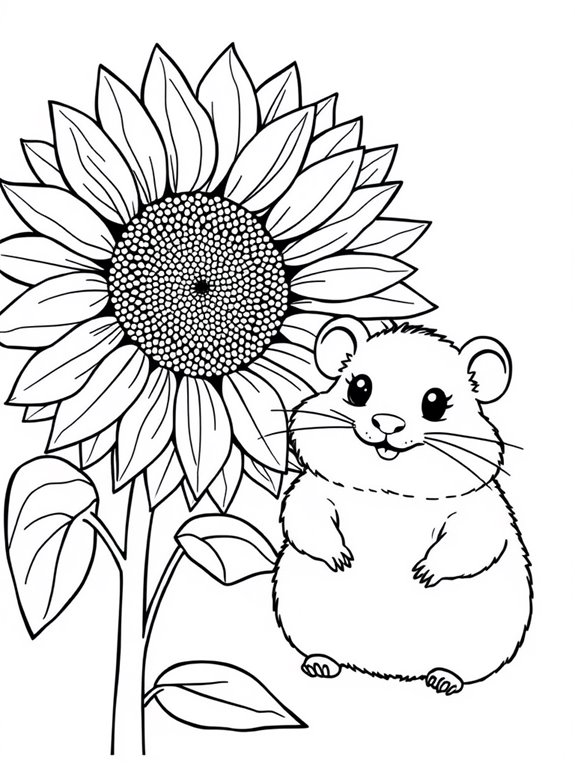 cute hamster with sunflower