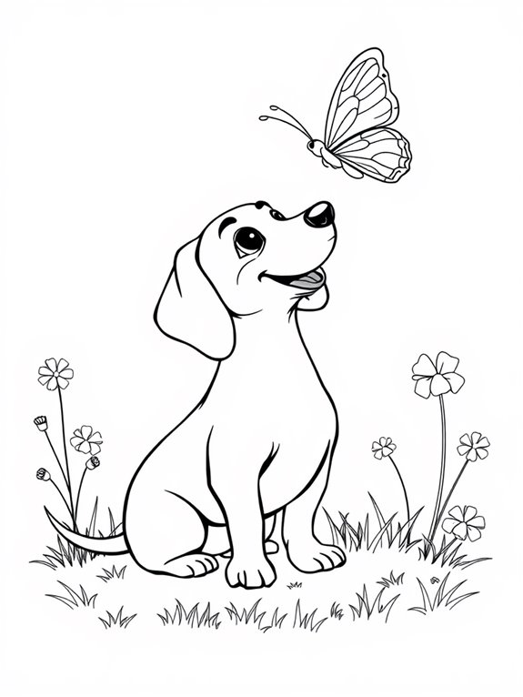 dachshund and butterfly coloring page