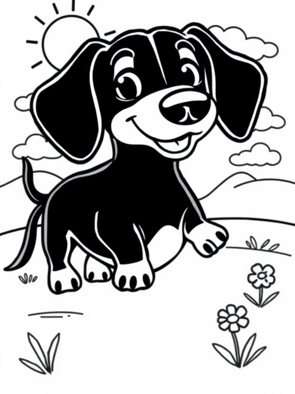 dachshund sunny coloring page