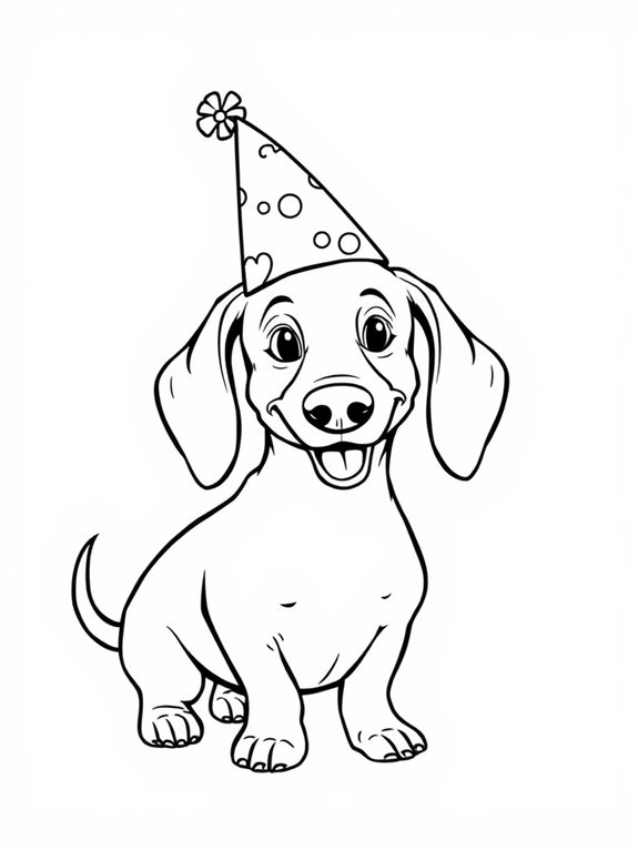 dachshund wearing party hat