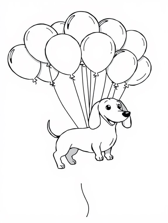 dachshund with colorful balloons