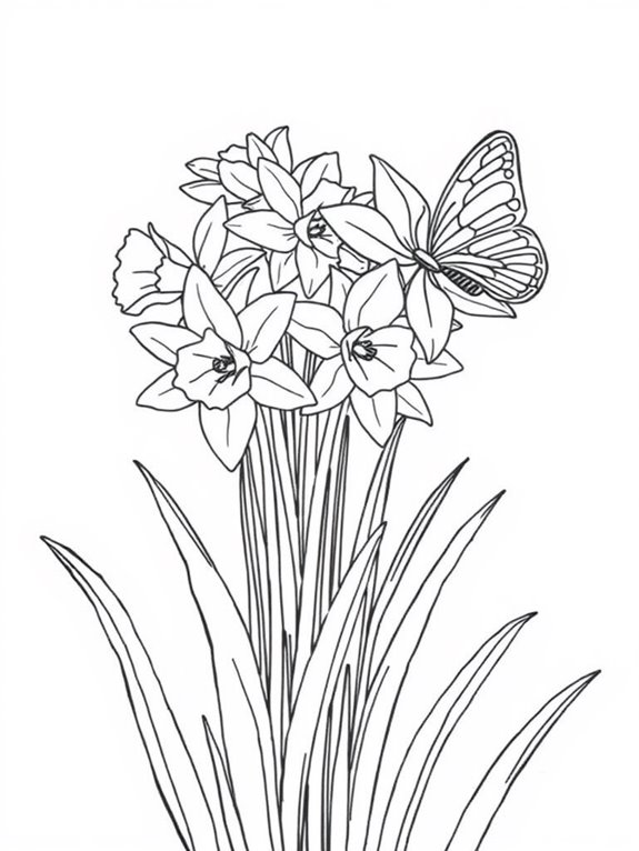 daffodils and butterfly coloring