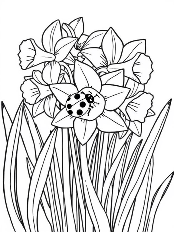 daffodils and ladybug illustration