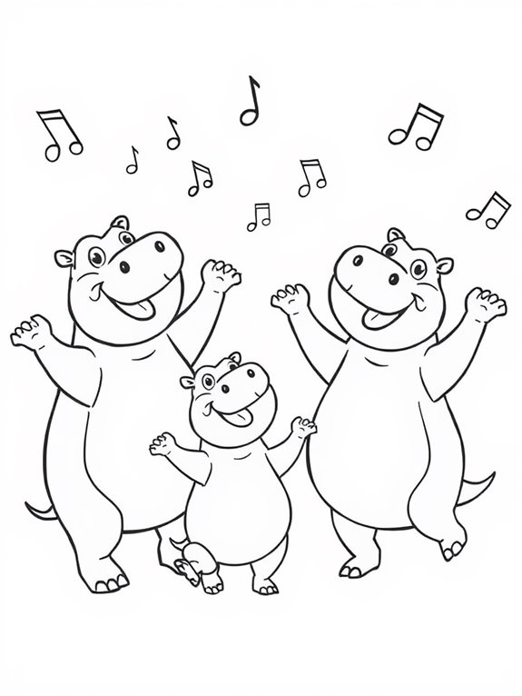 dancing hippos coloring page