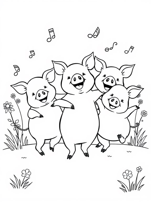 dancing pigs coloring page