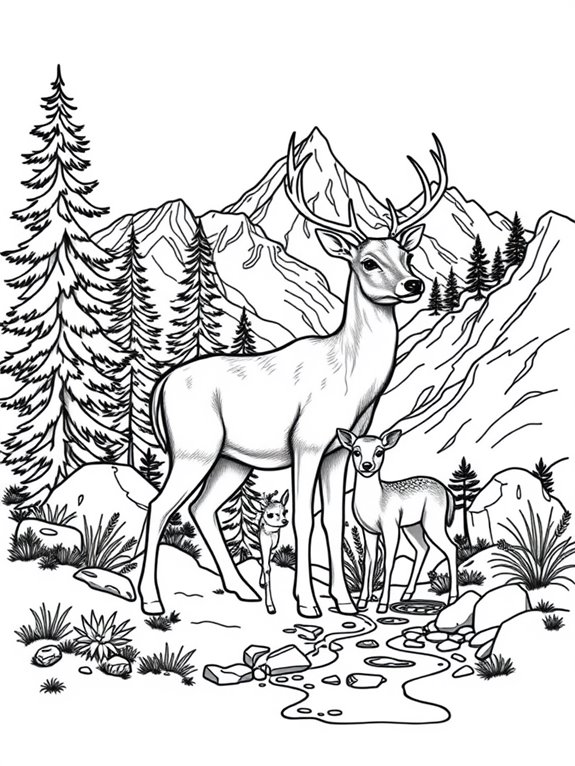 deer family mountain coloring