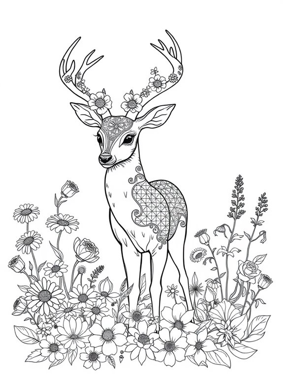 deer surrounded by flowers