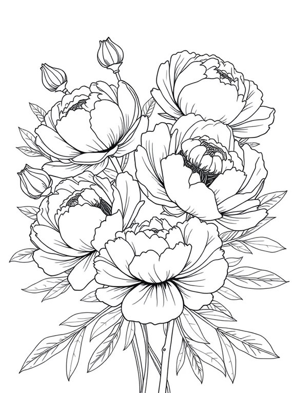 delicate peonies coloring page