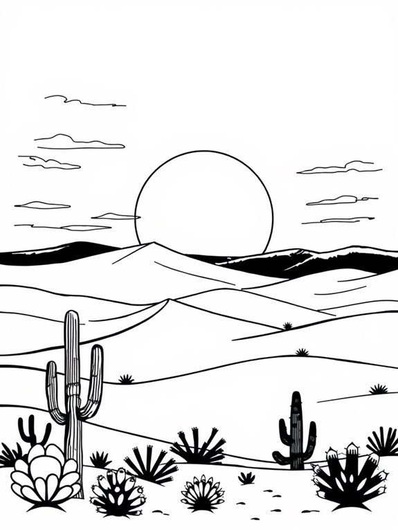 desert sunset coloring page