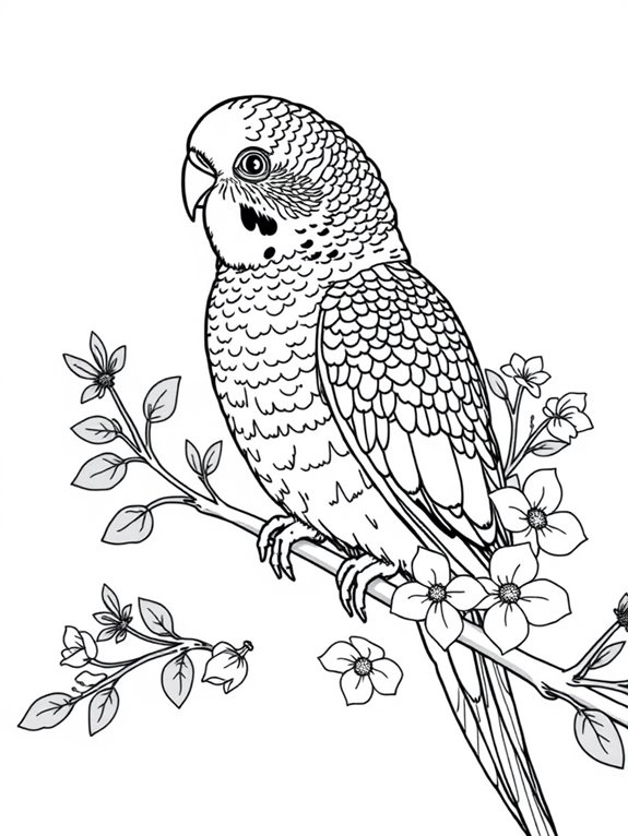 detailed budgerigar coloring page