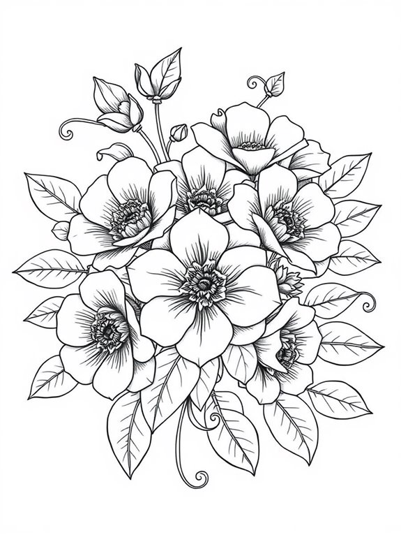 detailed floral coloring page